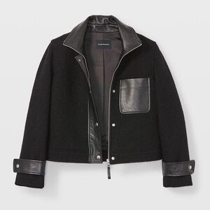 Club Monaco Black Wool Leather Accent Bike MoTO jacket Cropped Sz 2